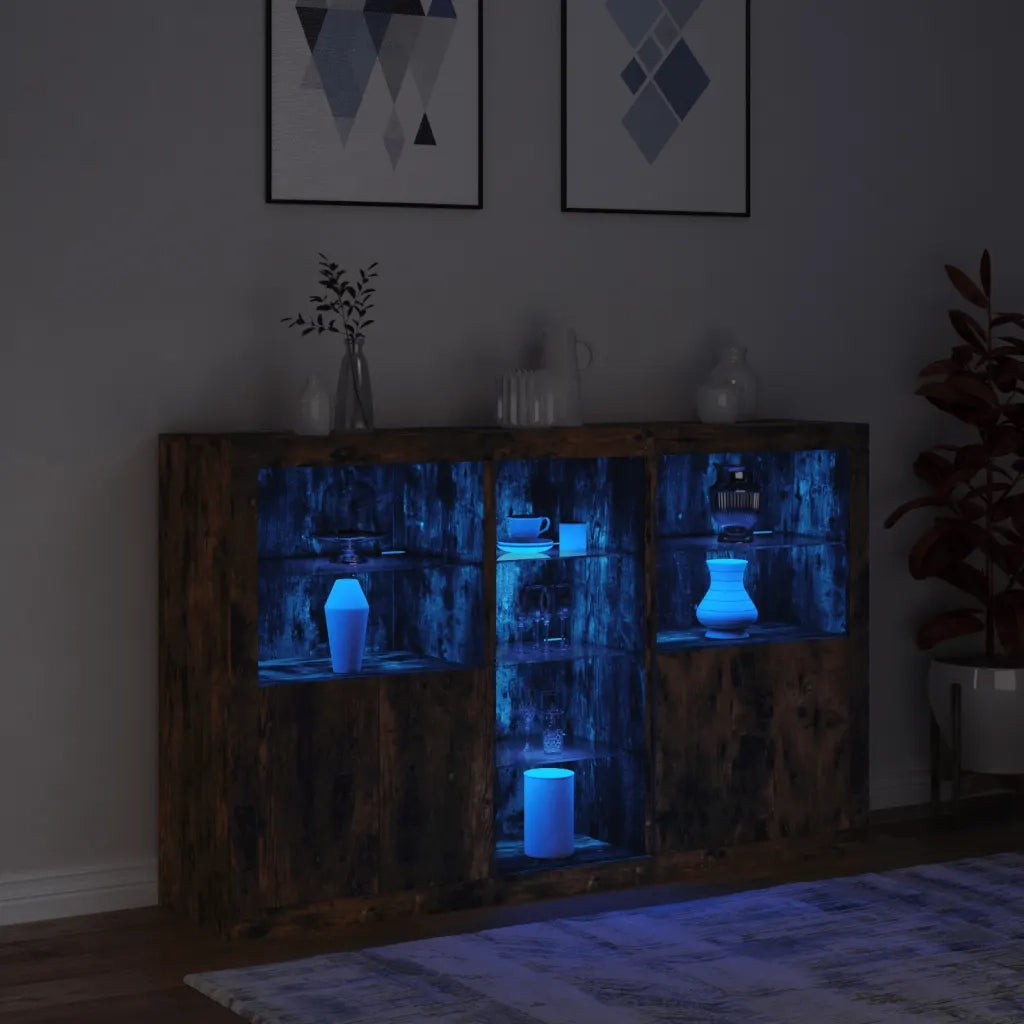 Credenza | Madia | Buffet da pranzo | Armadio da pranzo con Luci LED Rovere Fumo 162x37x100 cm