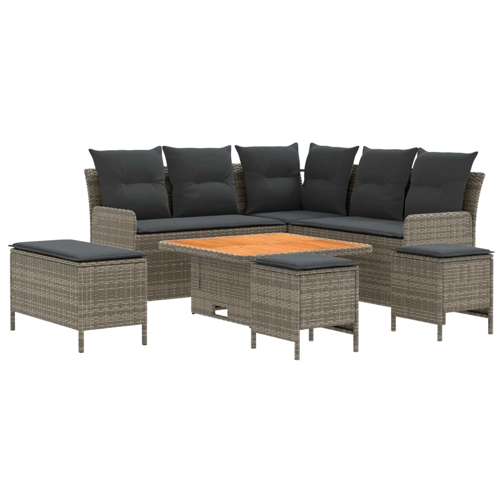 Set di Mobili 7 pcs Grigio e Grigio Scuro Rattan in PE