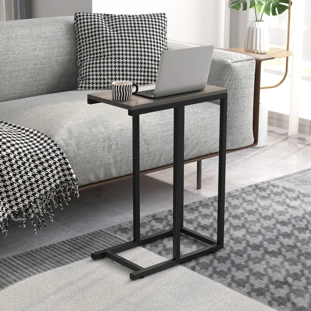 Tavolino a forma di C per divano e letto-Tavolino da soggiorno altezza 64cm con struttura in metallo Grigio