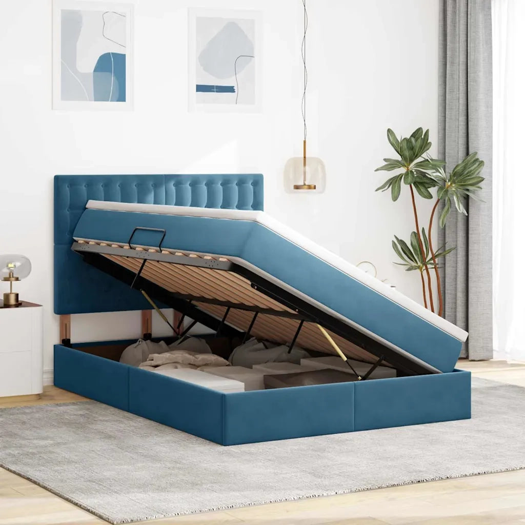 Letto con contenitore e LED Blu Scuro 140 x 190 cm Velluto 3372787
