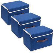 Cassetto di archiviazione ripiegabile con coperchio - Set di 3 - 38x25x25 cm - Blu classico