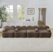 Divano modulare angolare senza struttura in velluto; forma ondulata; 384x98x70 cm; marrone