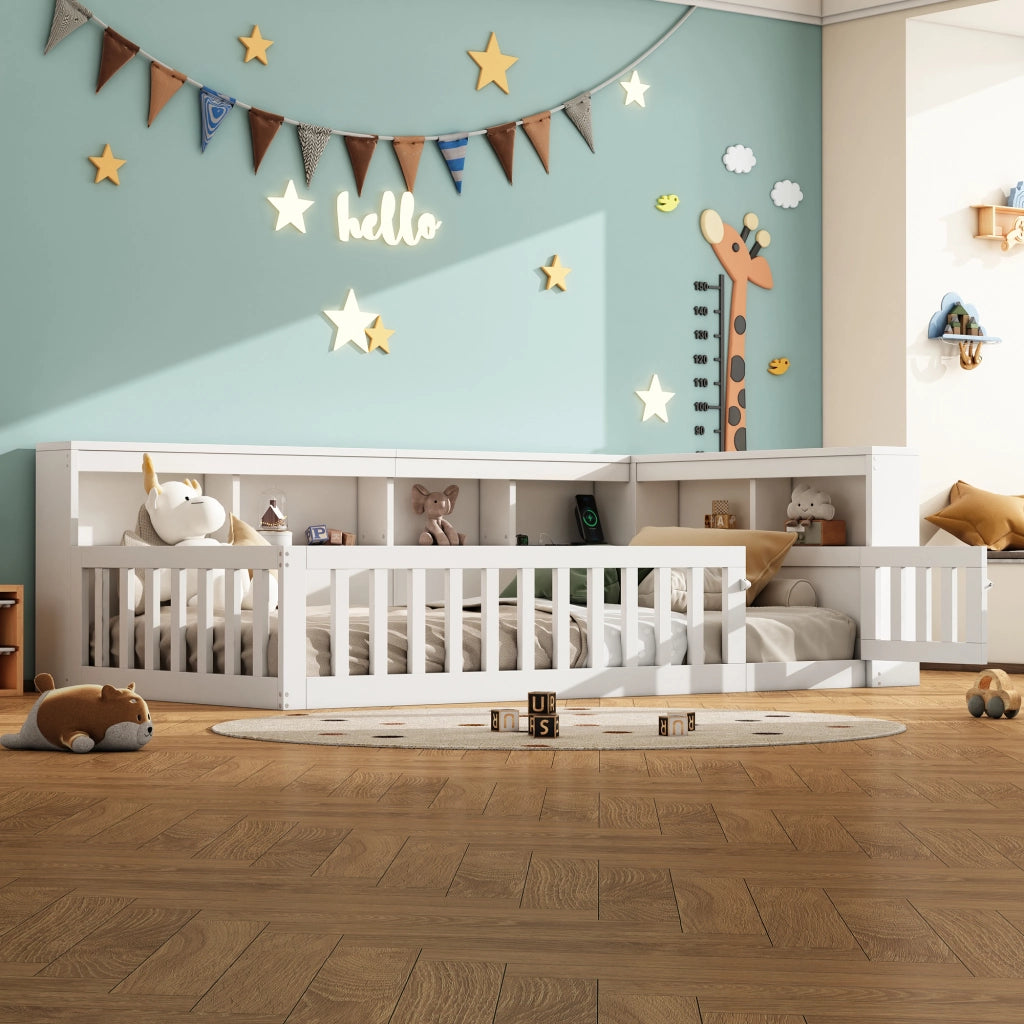 OKWISH Letto a Divano Letto Singolo con Presa, USB, Vani Contenitore e Spondina, 90×200 cm, senza Materasso, in Pannello truciolare, Bianco