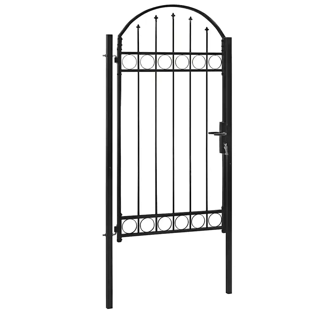 Cancello per recinzione Assen con parte superiore ad arco in acciaio 102x200 cm Nero 146339