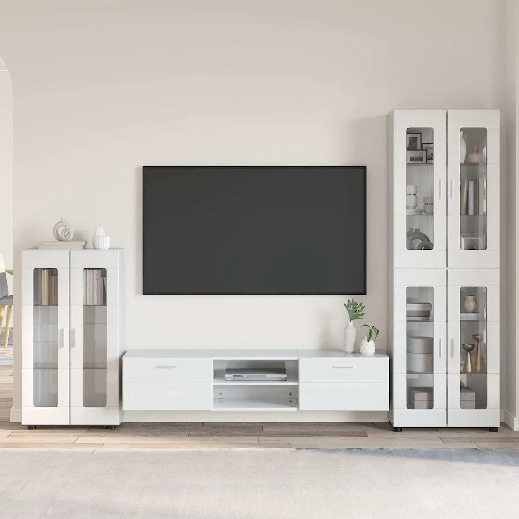 Set mobile TV FLORIN 3 pcs Bianco Lucido Legno multistrato