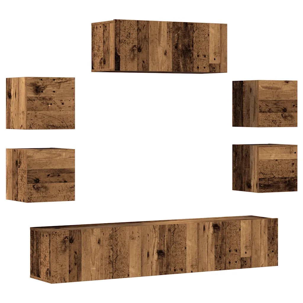 Set Mobile TV 7 pz-Set di 7 Credenza per TV Montato a Parete Legno Antico in Truciolato 324476