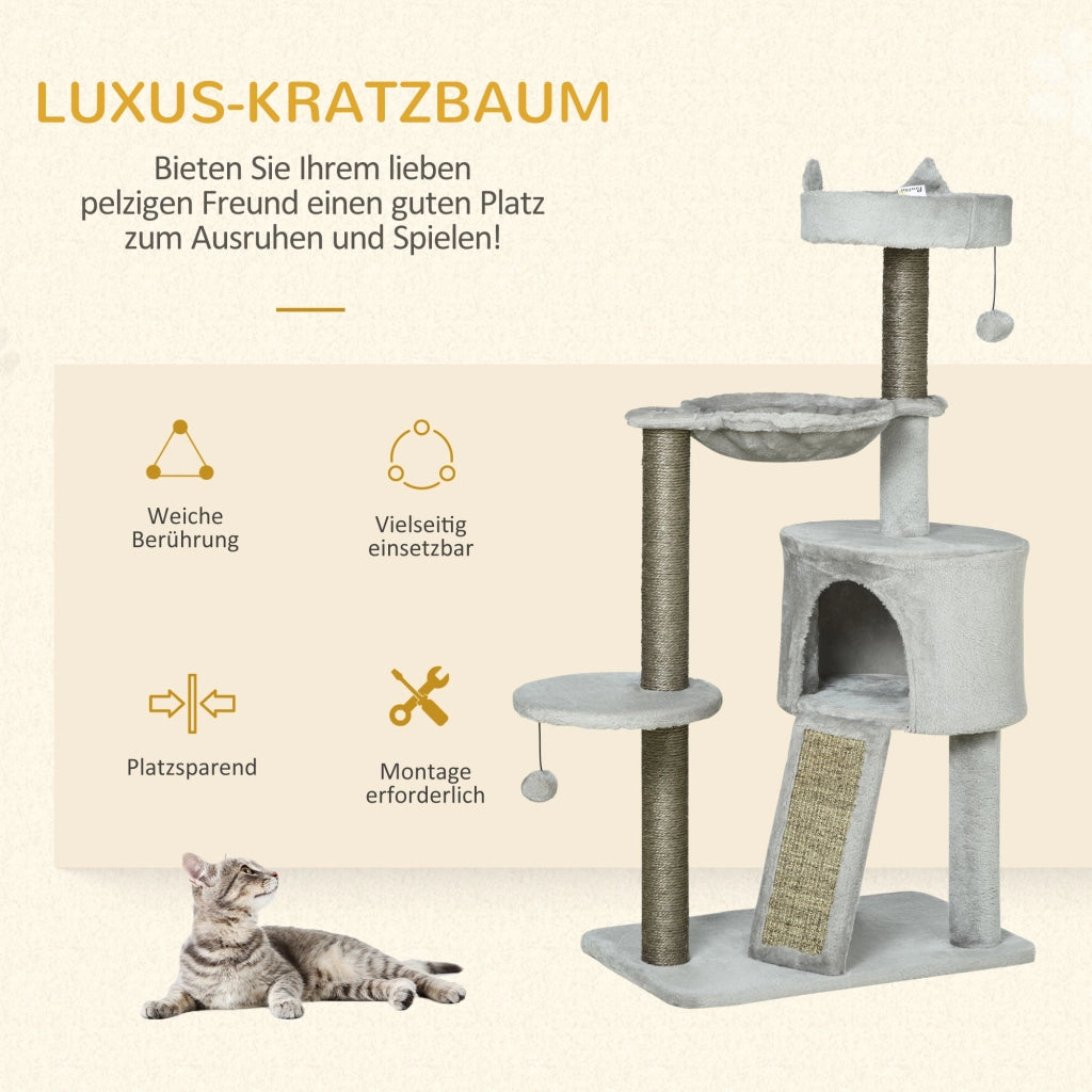 Letto per gatti con tiragraffi, cuccia e amaca ¨C zephmum ¨C 60x40x113 cm grigio chiaro
