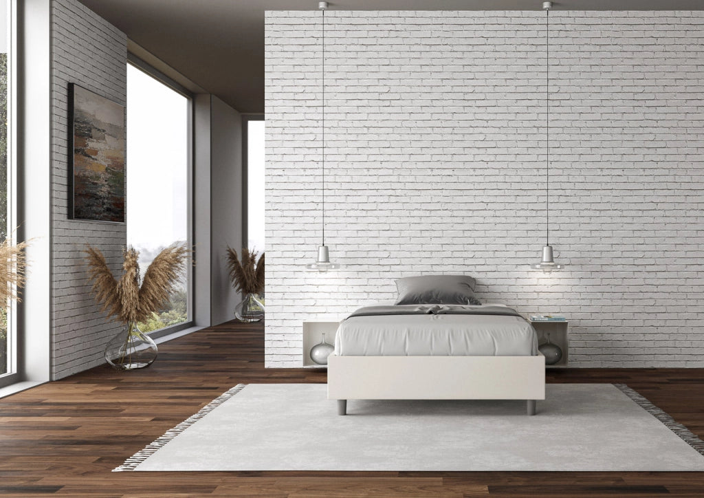 Letto 1 Piazza e Mezzo Sommier 120x200 cm con Rete e Contenitore Azelia Bianco