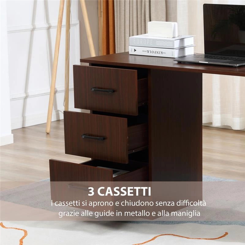 SCRIVANIA UFFICIO CON 3 CASSETTI E 3 RIPIANI IN LEGNO 120X49X72CM NOCE