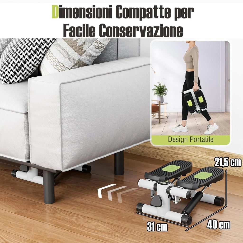 Mini Stepper per Esercizio a Casa, Stepper Idraulico con Fasce di Resistenza, Altezza Regolabile e Pedali Antiscivolo, Dispositivo per Allenamento Completo del Corpo