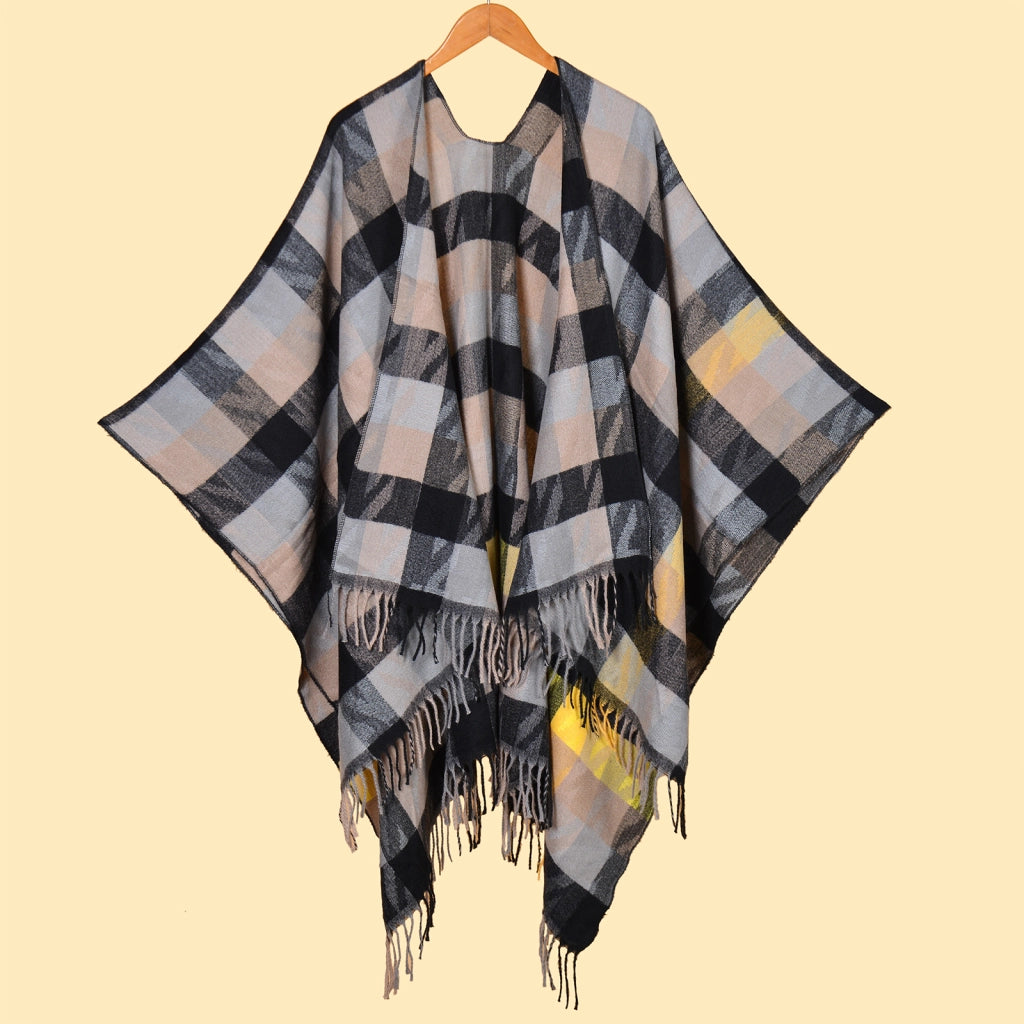 Nuova sciarpa da donna, scialle a quadri con nappe in jacquard