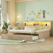LETTO Estraibile 140x200 cm Naturale in pannello di legno con LED, prese USB