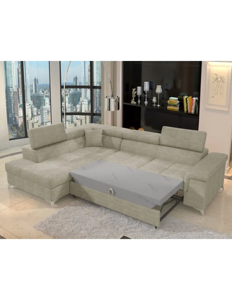 Divano angolare convertibile PALAZZO 4 posti beige – angolo sinistro con vano contenitore