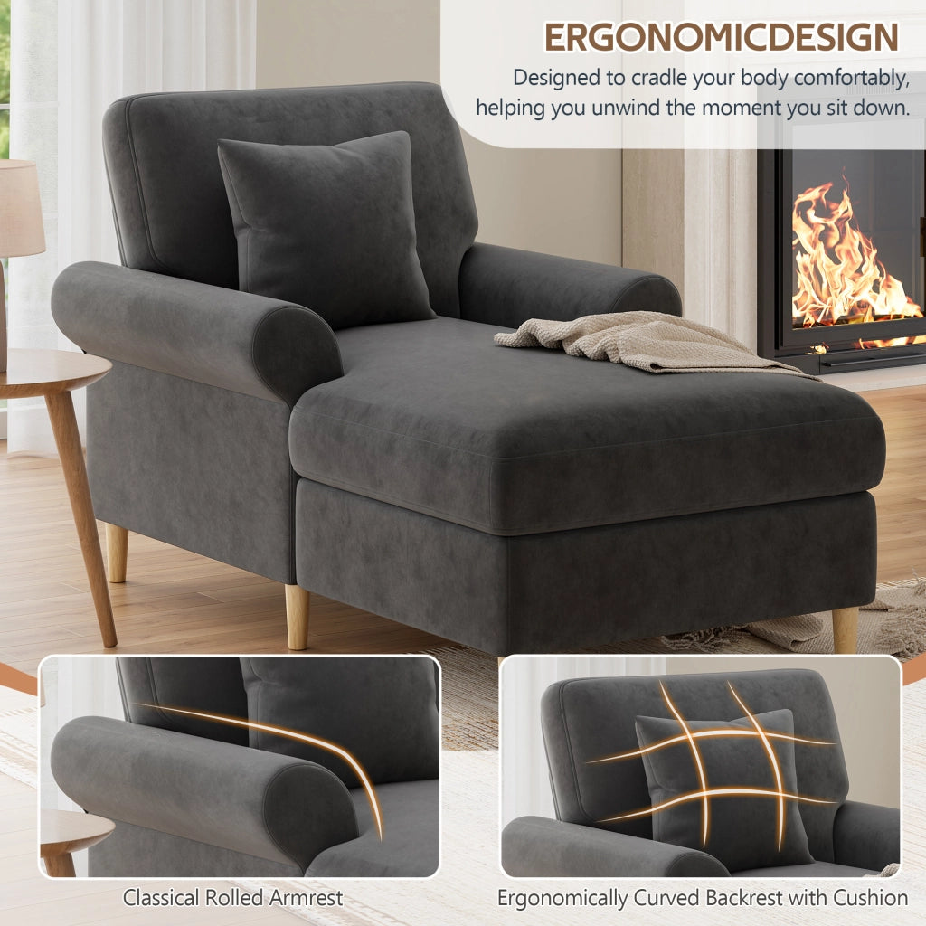 Poltrona relax convertibile con cuscino lombare in velluto Grigio 133 × 87 × 90 cm