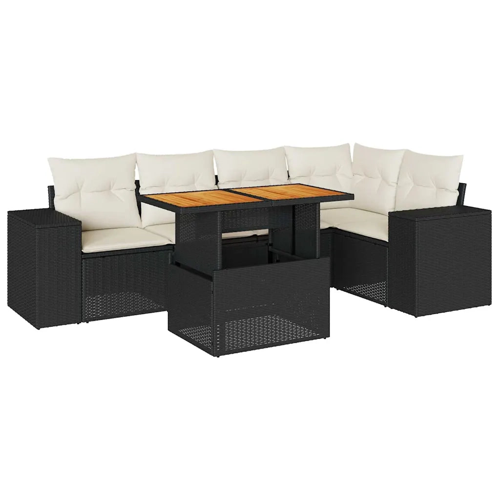 Set Divano da Giardino 6 pz con Cuscini Nero in Polyrattan 3327374