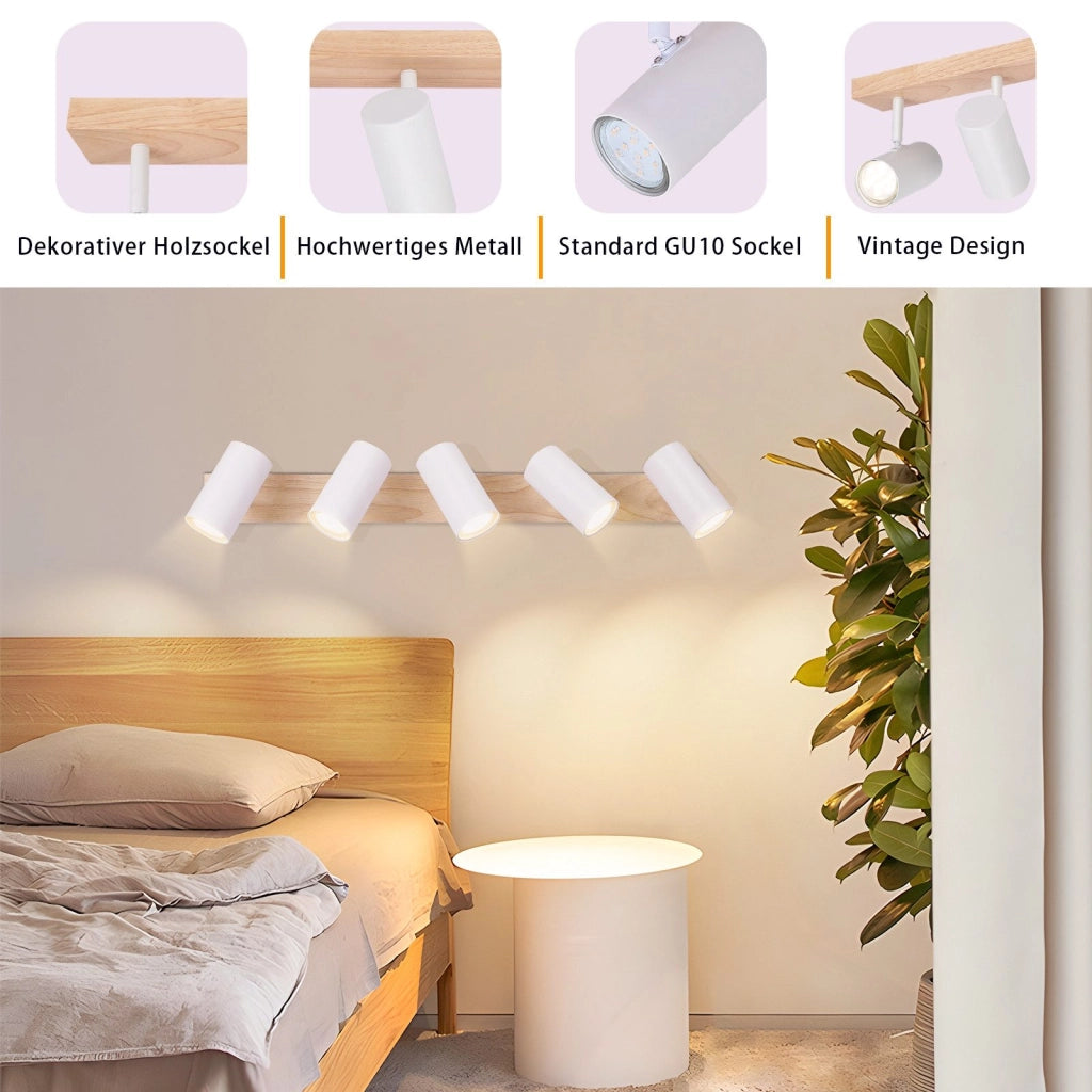 ZMH Plafoniera a 5 luci legno bianco GU10 Plafoniera per camera da letto corridoio