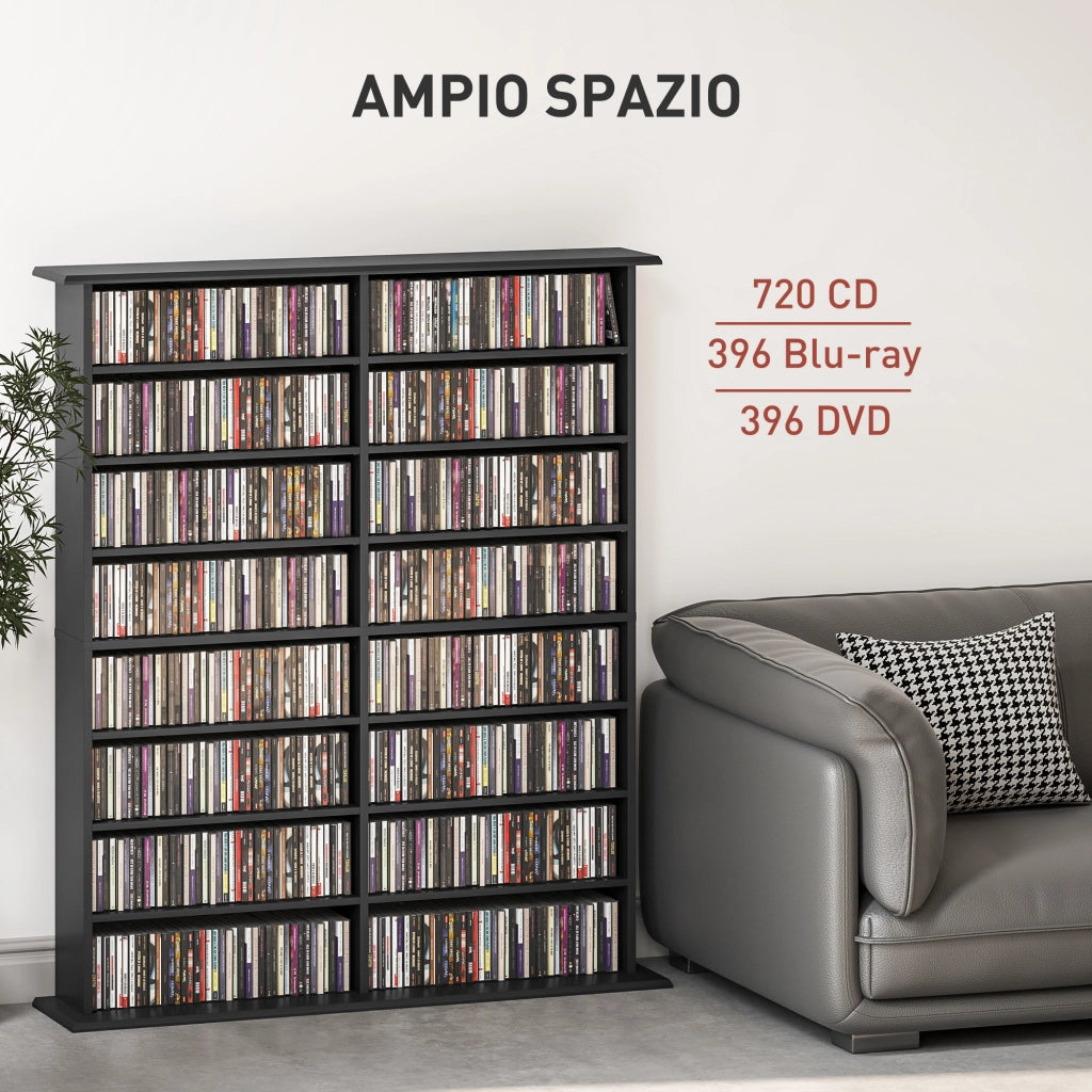 Libreria Porta CD 106,5x24x123,7 cm Design Moderno 16 Ripiani in Legno Nero