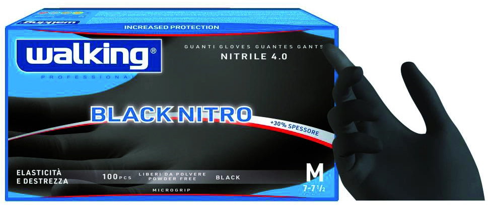 GUANTI MONOUSO IN NITRILE BLACK NITRO DPI 3 CF.100 PZ Col. Nero tg. 7/7,5 (M)