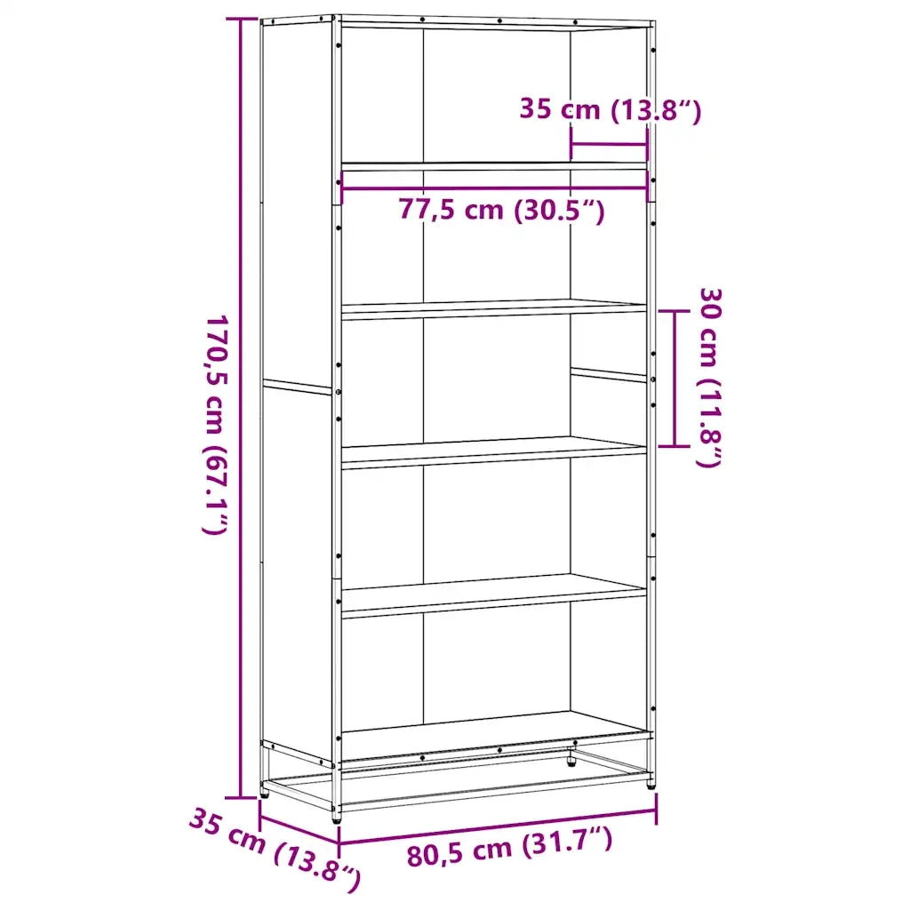 Libreria Nera 80,5x35x170,5 cm in Truciolato