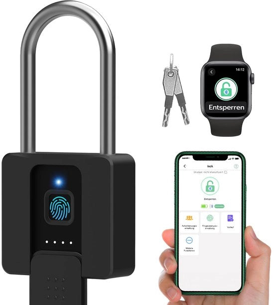 Slot a dito con lunga maniglia, grande serratura con chiave, riconoscimento dito e app, impermeabile per magazzini, camioncini, garage, scuole e porte