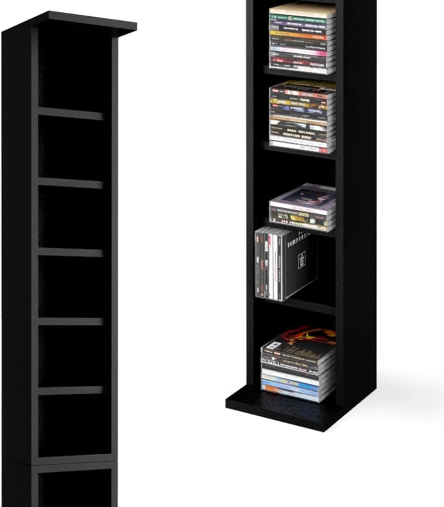 Scaffale porta cd, Nero, 21 x 183.6 cm Alto, con ripiani regolabili in altezza per una conservazione flessibile dei media