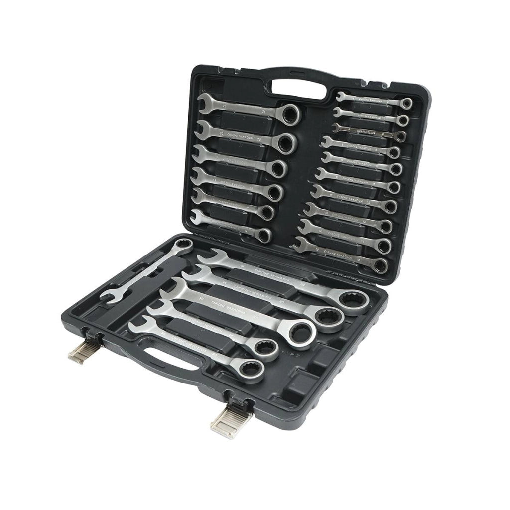 Set 22 chiavi combinate con cricchetto Snodate CrV 6-32 mm Set 22 chiavi Breckner Germany