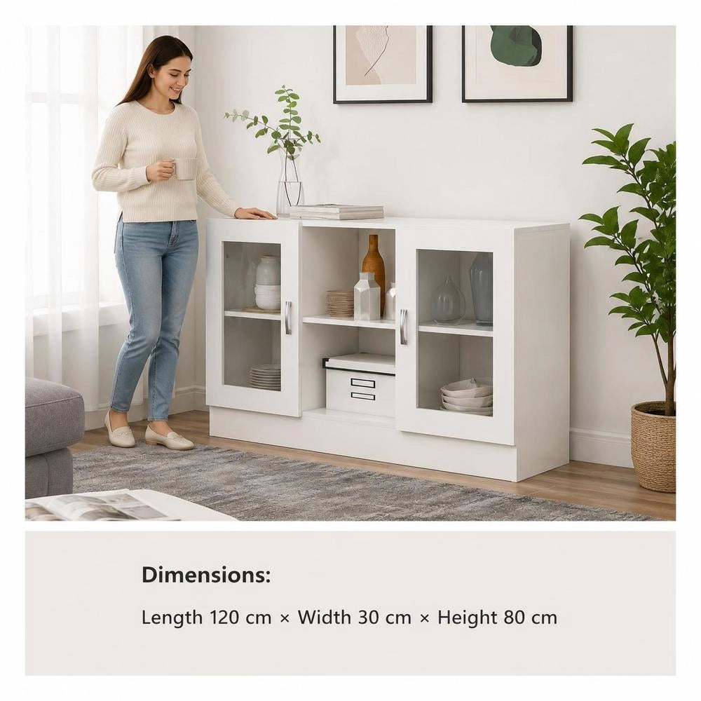 White Display Cabinet 120x30.5x70 Cm, Made Of Engineered Wood
