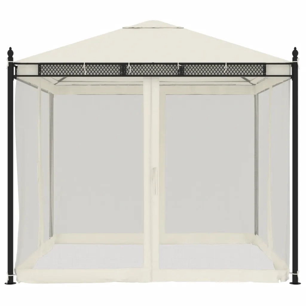 Gazebo con Pareti in Rete Crema 2,93x2,93 m in Acciaio 368434