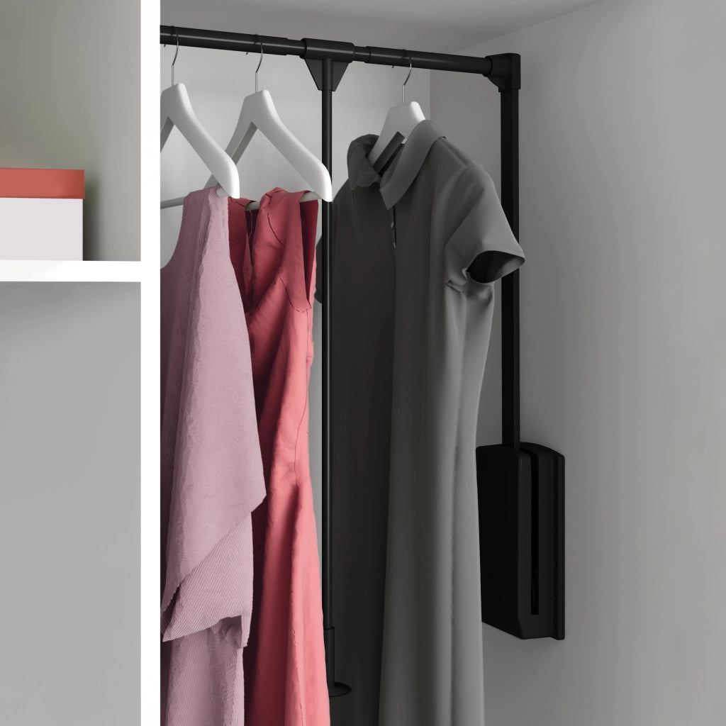 Emuca Appendiabiti per armadio Hang, 600 - 830, Verniciato nero, Acciaio e Tecnoplastica, 1 u.