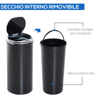 Pattumiera Automatica da 42L con Sensore a Infrarossi 30.5x30.5x68 cm in Acciaio e Plastica Nero