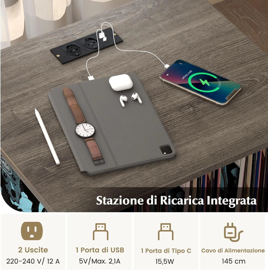 Supporto per Giradischi, Supporto per Giradischi in Vinile con Presa di Corrente e Porta USB, Ruote Bloccabili, 3 Livelli, per Soggiorno, Camera da Letto, 52 x 45 x 75 cm (Grigio)