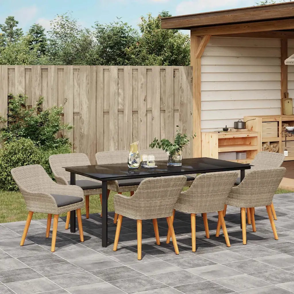 vidaXL Set da pranzo 9 pcs Grigio chiaro Poly Rattan