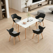 GrandCA HOME Set di Tavolo e Sedie da Pranzo in Stile Nordico, Tavolo da Pranzo Rettangolare Moderno, 4 Sedie da Cucina Imbottite, per Sala da Pranzo, Soggiorno, Cucina (Bianco + Nero)