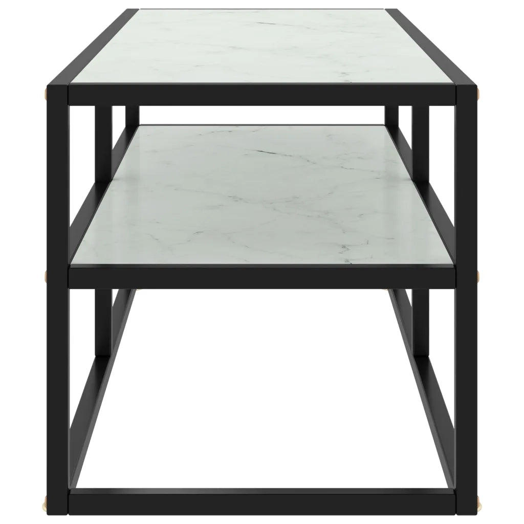 Mobile TV Nero con Vetro Bianco Marmo 100x40x40 cm 322857