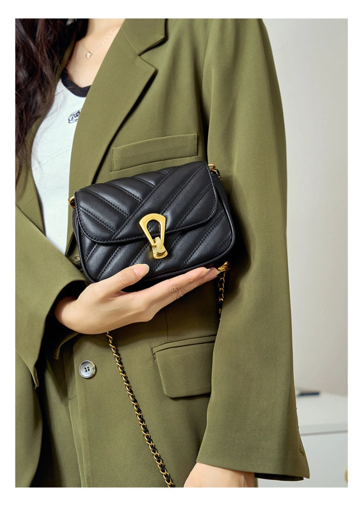 Borsa a tracolla piccola da donna in vera pelle nera