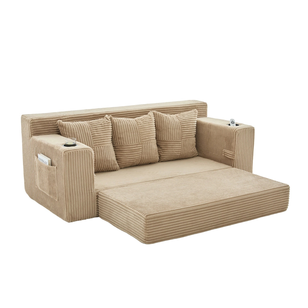 Divano modulare 2 posti in velluto a coste; 172x87x64 cm; cachi