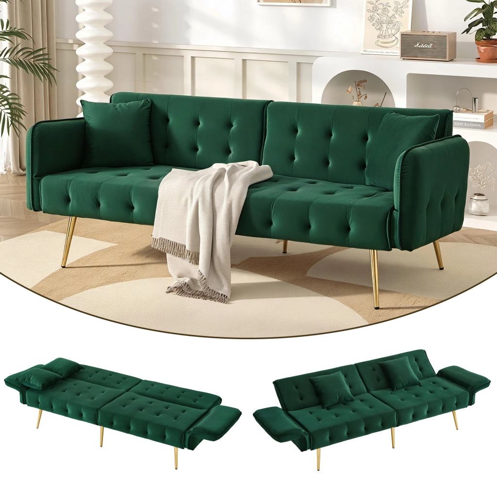DIVANO LETTO 2 POSTI 215x81,5 cm Verde in velluto