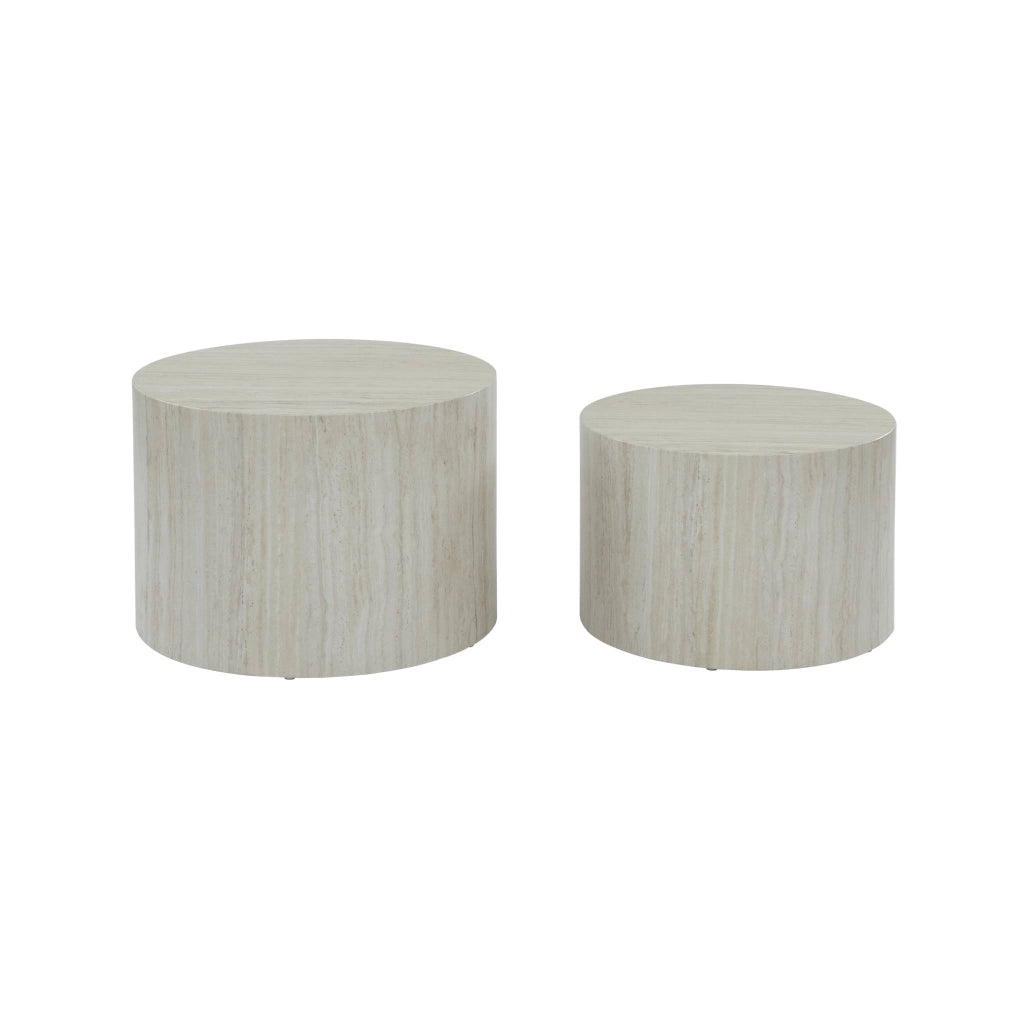 Set di 2 tavolini rotondi con effetto marmo, bianco