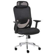 Sedia da ufficio in rete nera, rotelle in plastica, girevole, schienale reclinabile, regolazione in altezza, braccioli, poggiatesta regolabile, moderna ed ergonomica