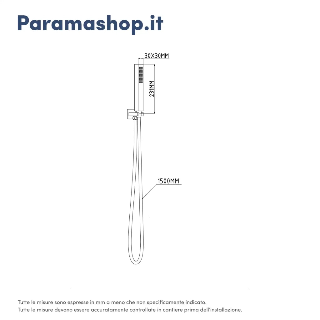 Kit doccia squadrato nero opaco con presa acqua e flessibile da 150 cm