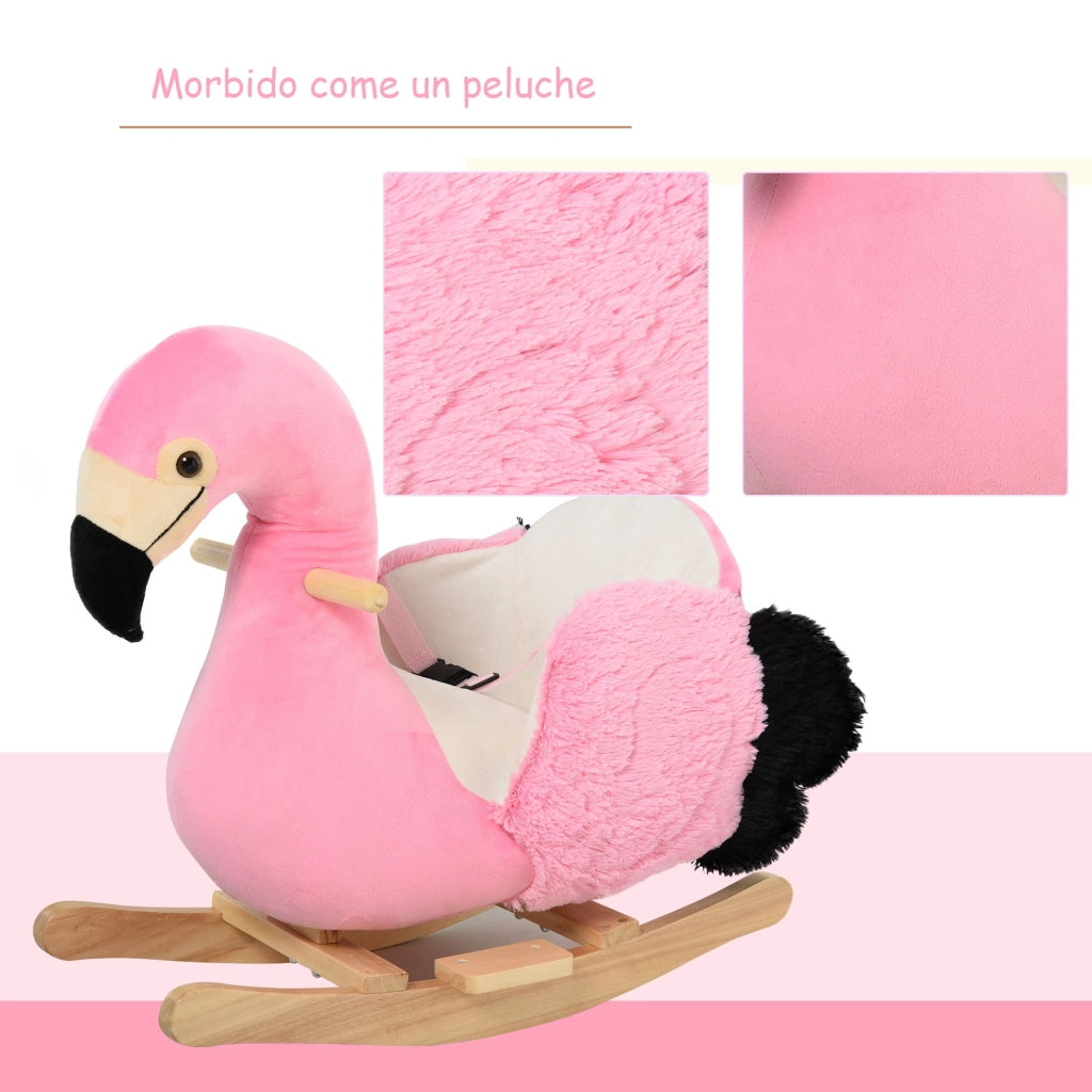 EasyComfort Cavallo a Dondolo per Bambini, Fenicottero a Dondolo per Bambini dai 18 Mesi in Legno con Cinture di Sicurezza, Rosa