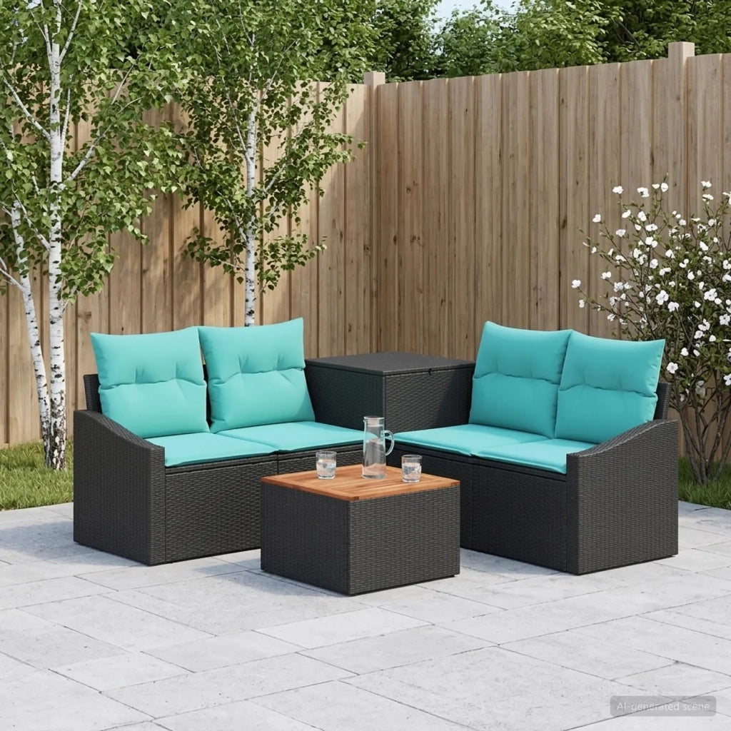 Set di divani 6 pz Nero e Blu Rattan sintetico e Acciaio 3447288