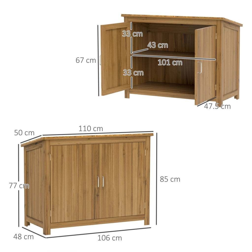 Armadio Porta Attrezzi da Esterno 110x50x85 cm con 2 Ante e Ripiani in Legno