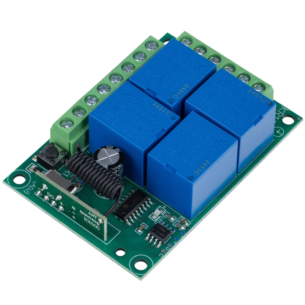 Modulo Relè con Telecomando 433MHz – 4 Canali, Portata 100m | Alimentazione 12V DC, Frequenza 433MHz