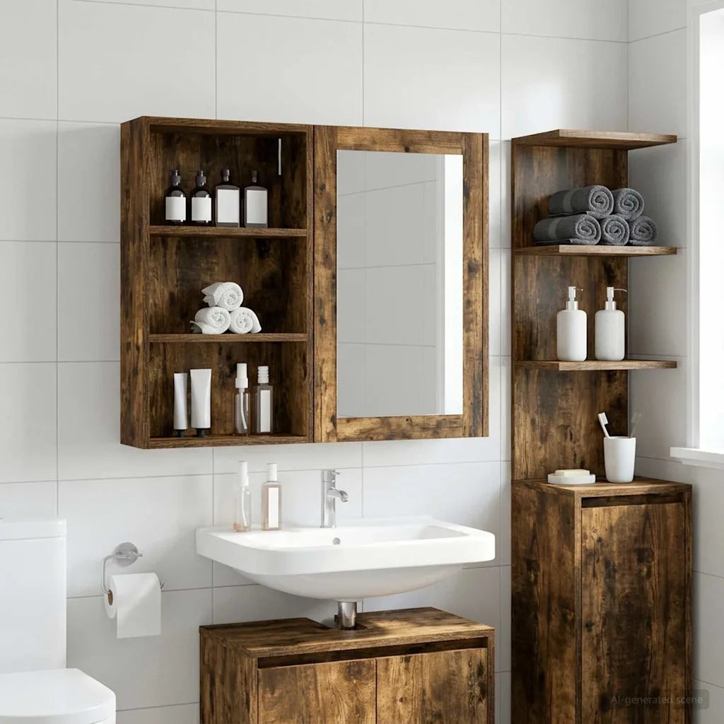 Armadio da bagno a muro Quercia Affumicata 40 x 14 x 70 cm 889363