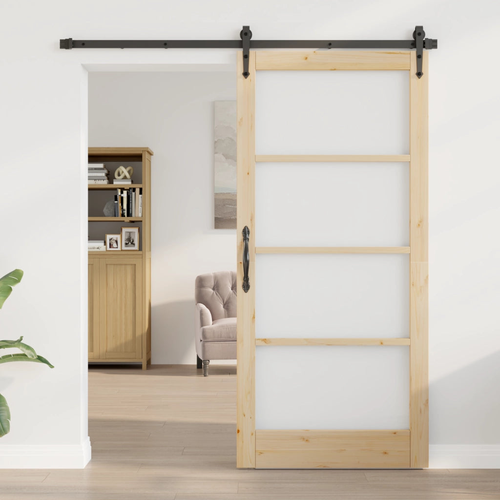 Porta Scorrevole  con Set di Ferramenta 93x202 cm Legno Massello di Pino