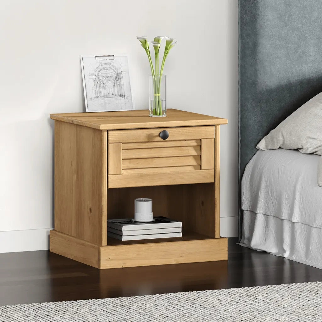 Comodino | Armadio da Notte | Mobiletto da notte VIGO 42x35x42 cm in Legno Massello di Pino