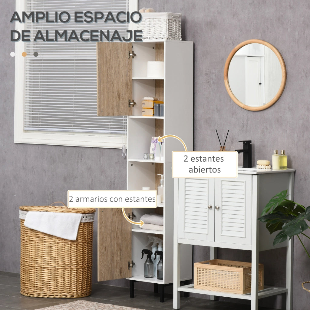 Colonna Bagno con Ante e Ripiani ¨C Zephmum ¨C Bianco e Rovere 31,5x30x169 cm