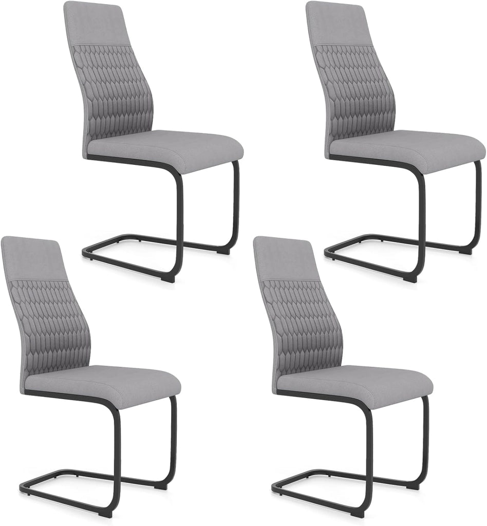 Set di Sedie da Pranzo da 4, Sedia Ergonomica da Cucina Senza Braccioli con Schienale Alto Inclinabile, Base in Metallo a Forma di U e Cuscinetti Antiscivolo, Portata 150 kg, per Interno