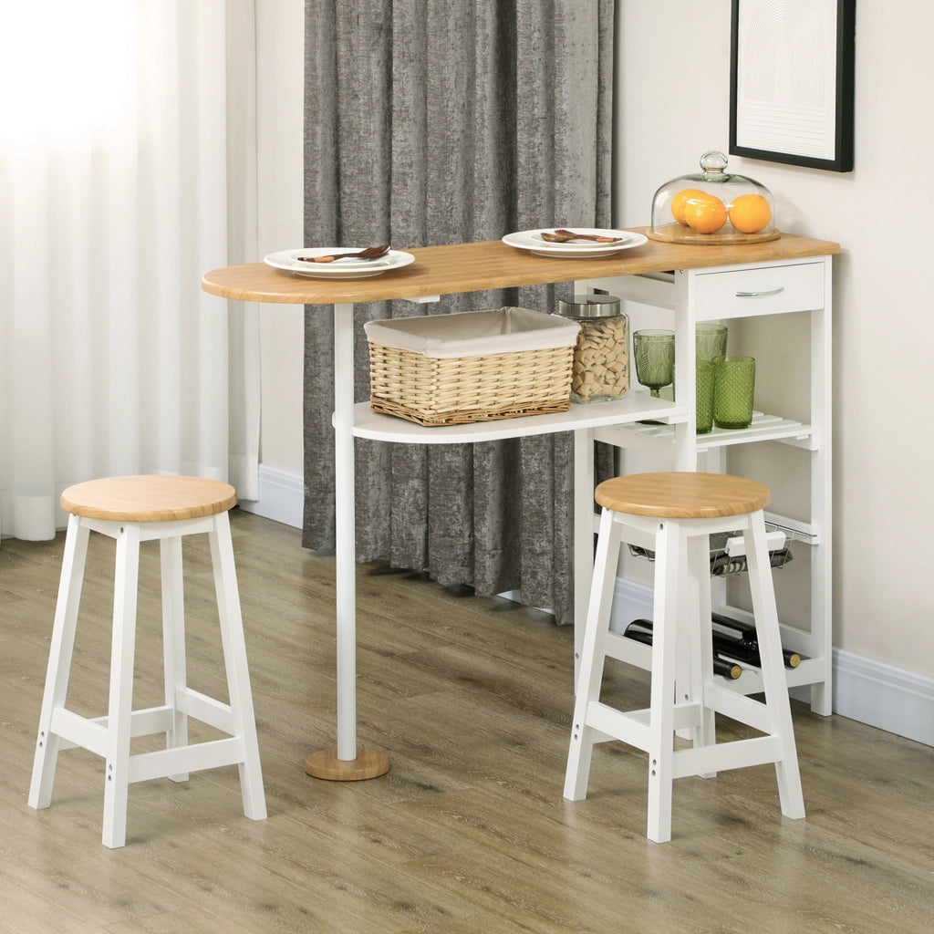 Set tavolo da bar con cestino e bottigliere e 2 sgabelli ¨C zephmum ¨C Bianco 119x38,5x88,5 cm